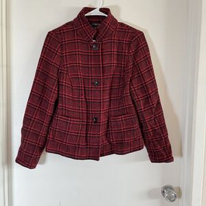 Talbots Plaid Check Wool Blend Jacket Blazer Red Black SZ 10P Preppy Retro